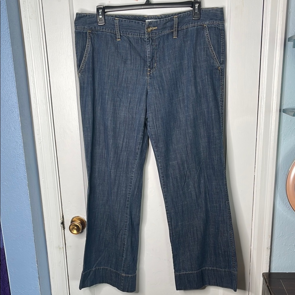 2007 Old Navy 16 Blue Wide Leg Jeans Cotton Trousers Low Mid Rise Ladies Pants